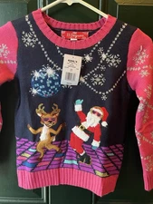 NWT 33 Degrees Girls S 7 Christmas Cute!  Sweater Disco Dancin Santa Reindeer