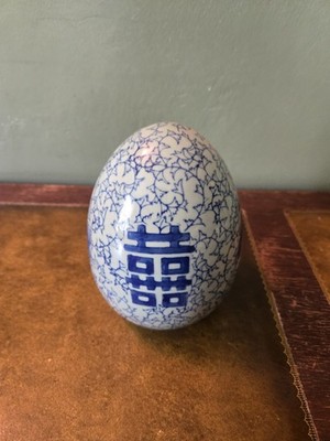 Vintage Porcelain Chinese Egg  Blue Floral  Motif Very Good