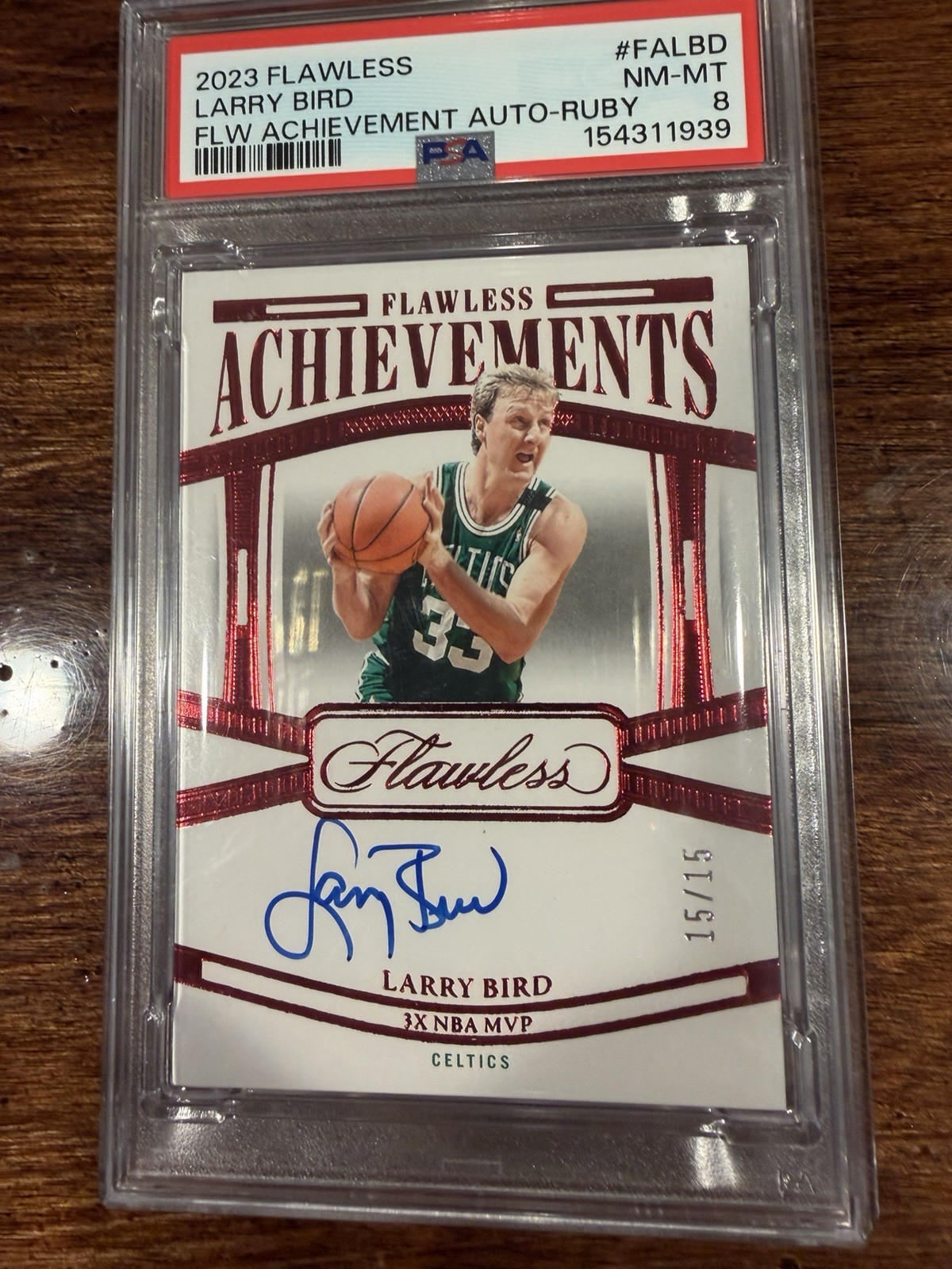 Larry Bird Flawless Ruby Auto /15 PSA 8 POP 1 Bookend 15/15 Acrylic Display view 2