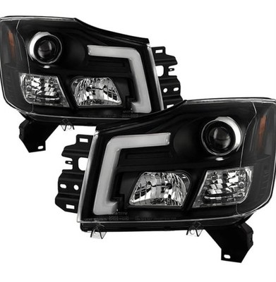 Black Projector Headlights Fits 2004-2015 Titan 2004-2007 Armada LED Halo Lamps