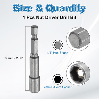 Nut Driver Drill Bit 7mm Socket 1/4