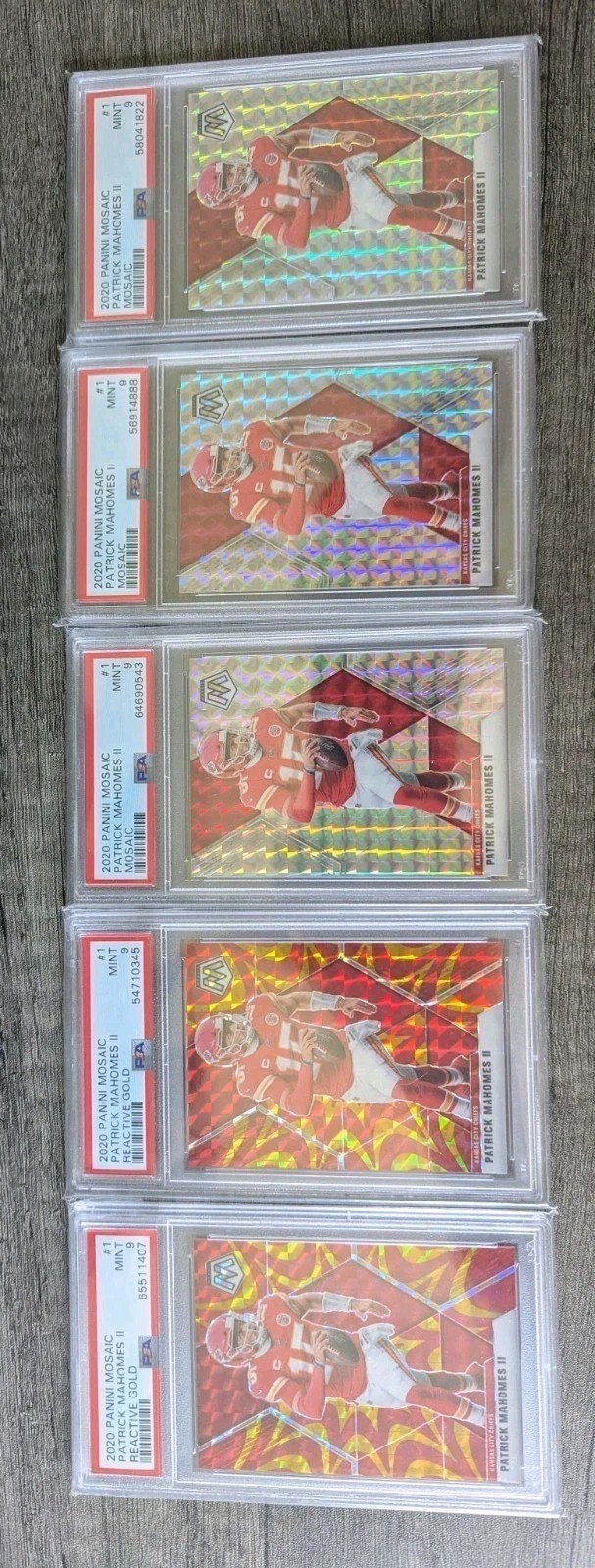Patrick Mahomes FIRST YEAR NFL MOSAIC REFRACTOR 20 CARD PSA 9 SLAB LOT! 💎✨💯