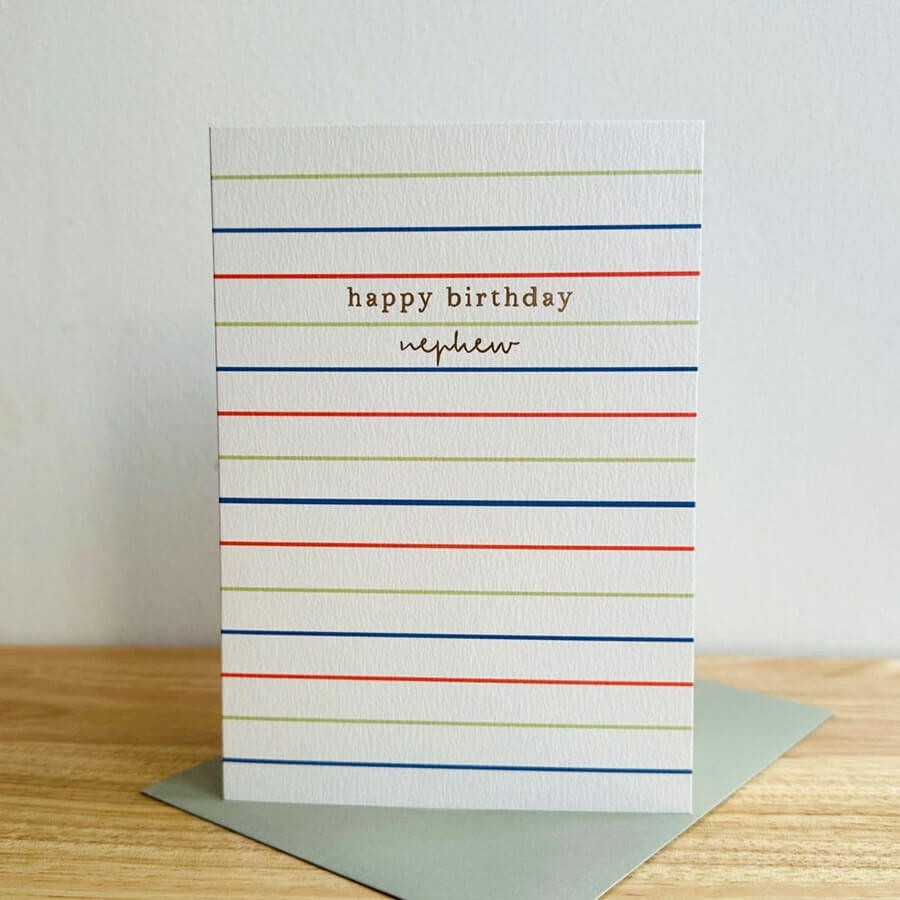 Fun Nephew Birthday Card Striped Bright Design - Contemporary Greeting Card
