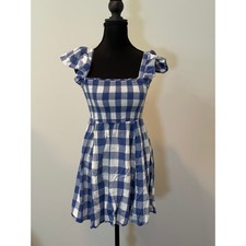 Old Navy Fit & Flare Flutter Sleeve Mini Gingham Dress in Blue