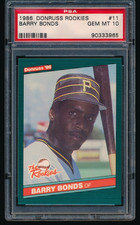 1986 Donruss #11 Barry Bonds Rookie Card Pittsburgh Pirates PSA 10 GEM MINT. rookie card picture