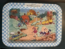 The Real Mother Goose Vintage Metal Dinner Tray w/ Stand Nursery Rhymes 1987