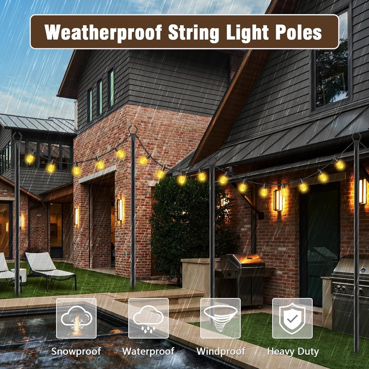 JAYNLT 2 Pack String Light Poles,9 FT Outdoor Light Poles For Outside String Lights