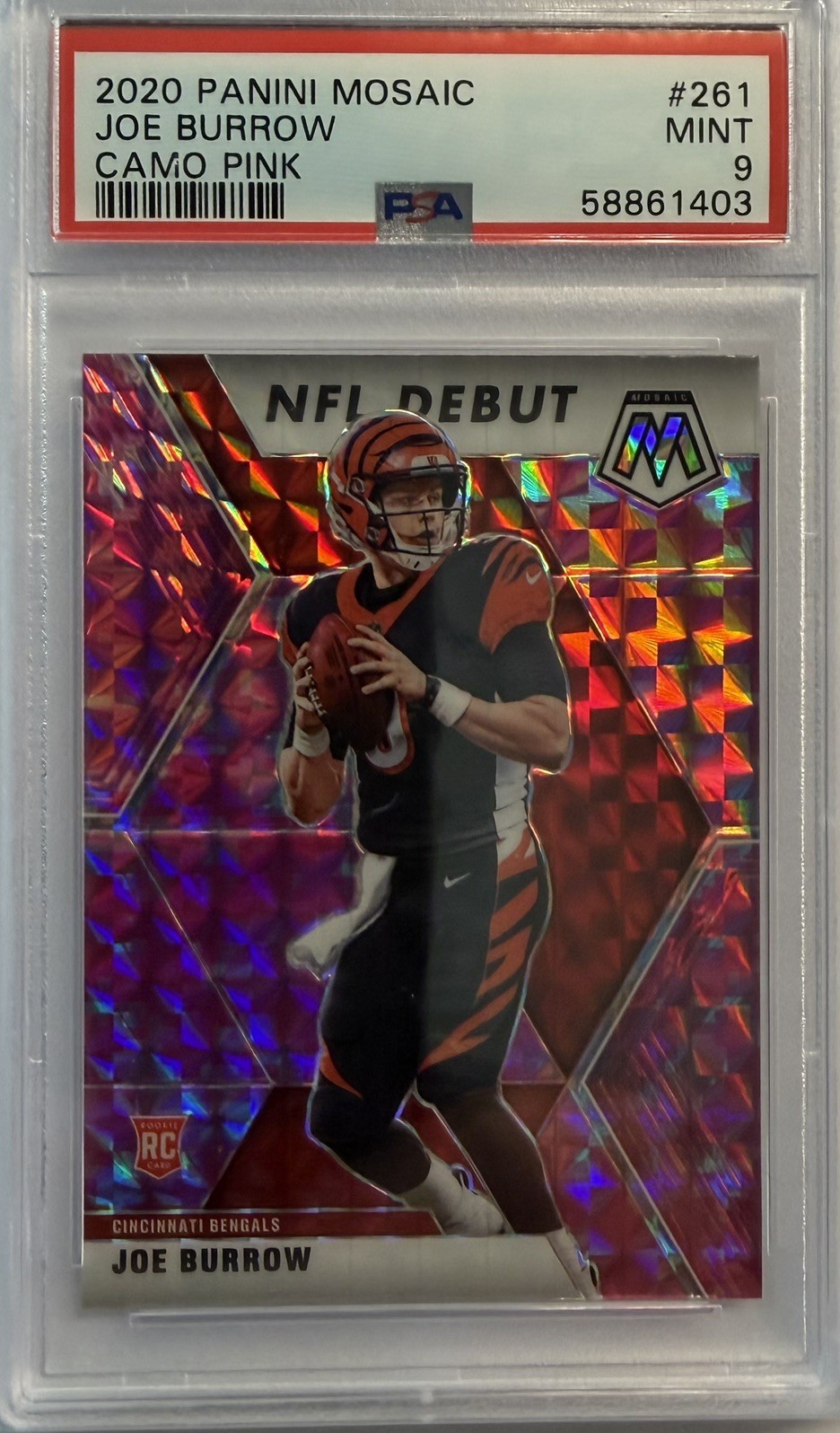 JOE BURROW 2020 Panini Mosaic Camo Pink #261 PSA 9 ROOKIE CARD RC Bengals