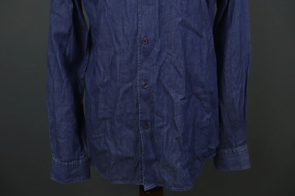 Camisa de mezclilla Aeronautica Militare azul de algodón calce ajustado con cuello abotonado talla XL Foto 3 de 4