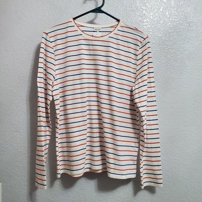 Kule The Modern Long Tee Women M White Red Blue Stripe Long Sleeve Casual Preppy