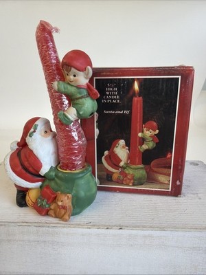 Vintage JSNY Porcelain Santa & Elf Candle Climbers w/ Candle Christmas LSX Imper