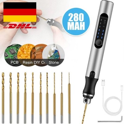 Elektrisch Mini Handbohrer USB Bohrmaschine mit 10x Spiralbohrer Set, DIY Bastel