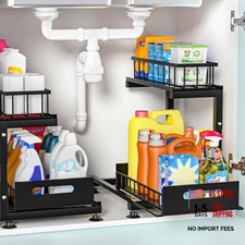 Under Sink Organizer, 2-Tier Premium Metal Pull-Out Racks 2 Pack Black V3.0