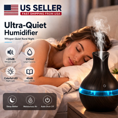300ML USB Humidifier Essential Oil Diffuser Ultra Quiet Night Light Auto ShutOff