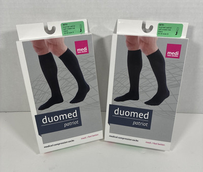 2 Pr Black Compression Socks Medi Duomed Patriot, 20-30 Calf High Closed Toe Sml