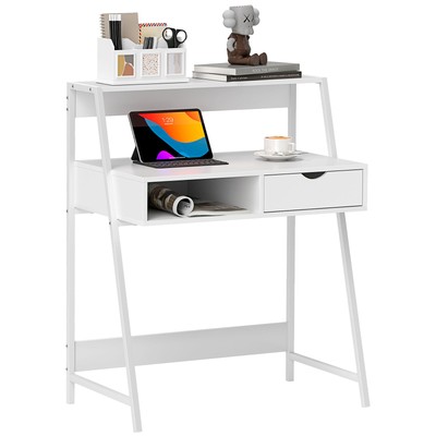 Computer Desk for Small Spaces School Student Desk w/ Drawer and Storage Shelves