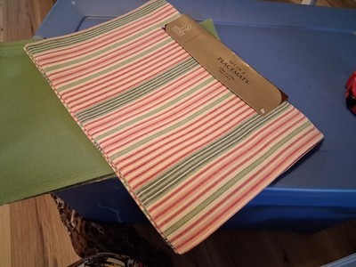 Home Trends 9 Striped Fabric Rectangular Placemats Green, Pink & White 13''x19''