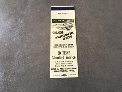 Matchbook Cover - Ed Teske Standard Service Station, Waukesha WIS.