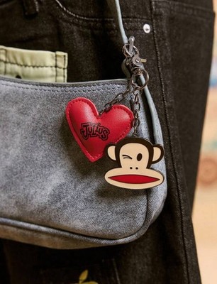 New PAUL FRANK Keychain JULIUS Monkey WINK Key Ring RED HEART