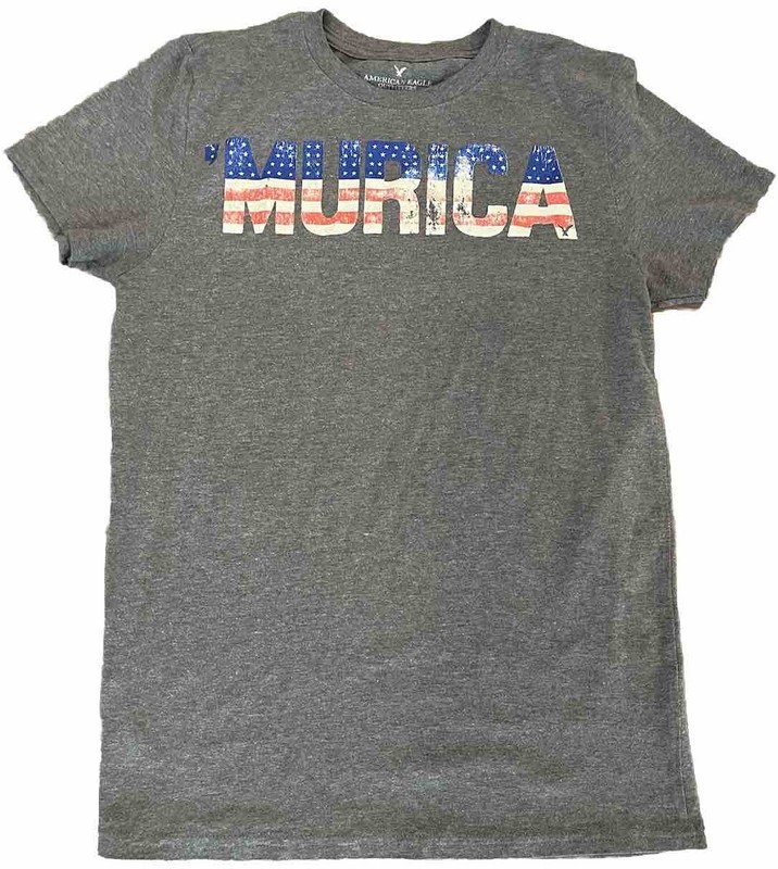 American Eagle Athletic Fit Gray ‘Murica Graphic T-shirt Size Small Men’s July 4