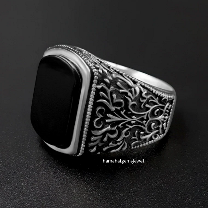 Men's Black Onyx and Simulated Diamond Ring in .925 Sterling Silver Men's Black Onyx and Simulated Diamond Ring in .925 Sterling Silver