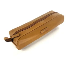 TUMI Accent Accessory Cord Pouch Brown Tan Leather with Fabric Lining