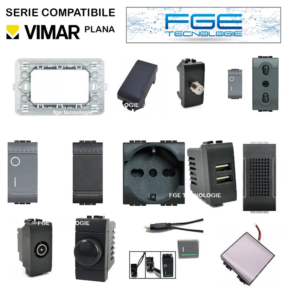 SERIE VIMAR PLANA COMPATIBILE FRUTTI PRESA SCHUKO PULSANTE INTERRUTTORE USB TV