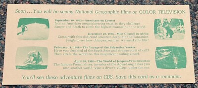 1965 National Geographic films now on CBS Color Television announcement card
