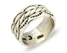 Navajo Ring .925 Silver Handmade Hand Stamped 3 Row Rope Band C.1980's Size 6.75