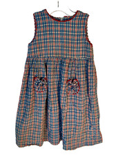 Vintage Amish Mennonite Handmade Modest Girls Dress Plaid Pockets S/M See Photos