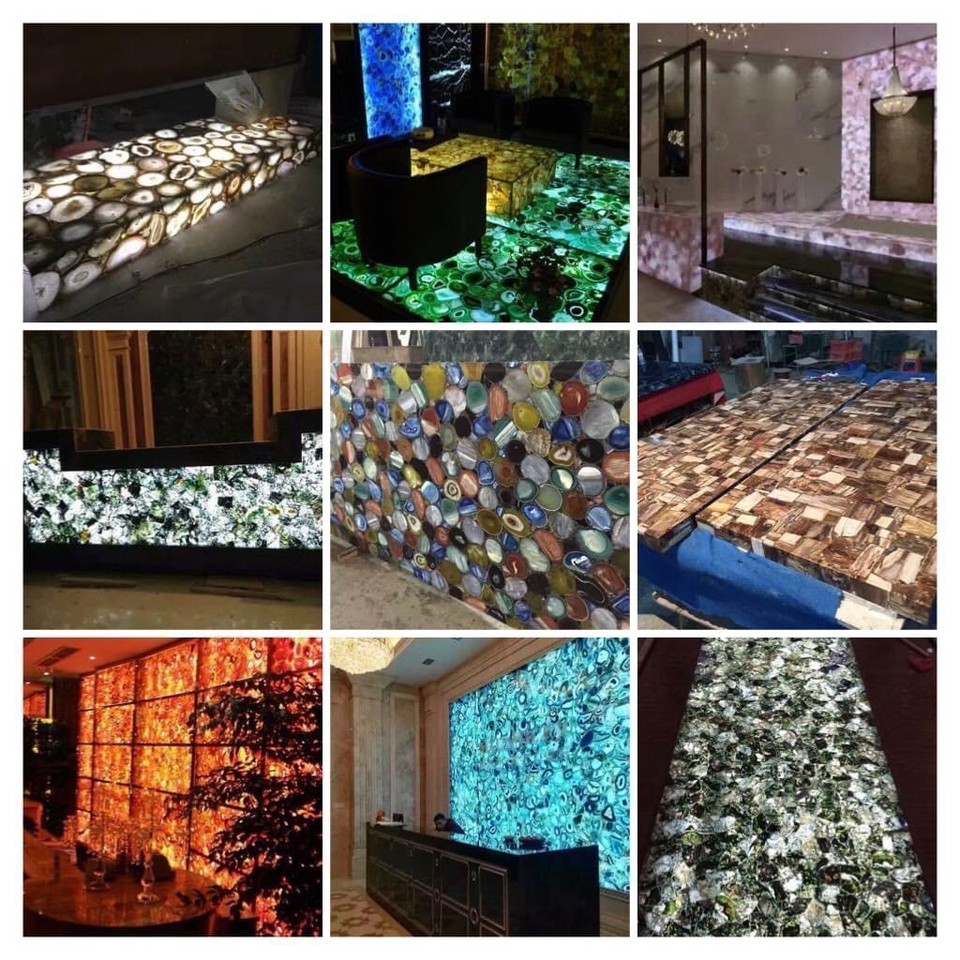 Blue Agate Dining Table Countertop Handmade Arts Crystal Home Interior