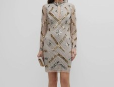  350 Aidan by Aidan Mattox Women's Silver Sequined Crewneck Dress Size 6