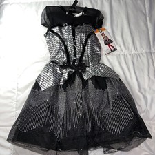 NWT Girl’s Rockstar Witch Halloween Costume LARGE 10/12 Black Sparkly Metallic