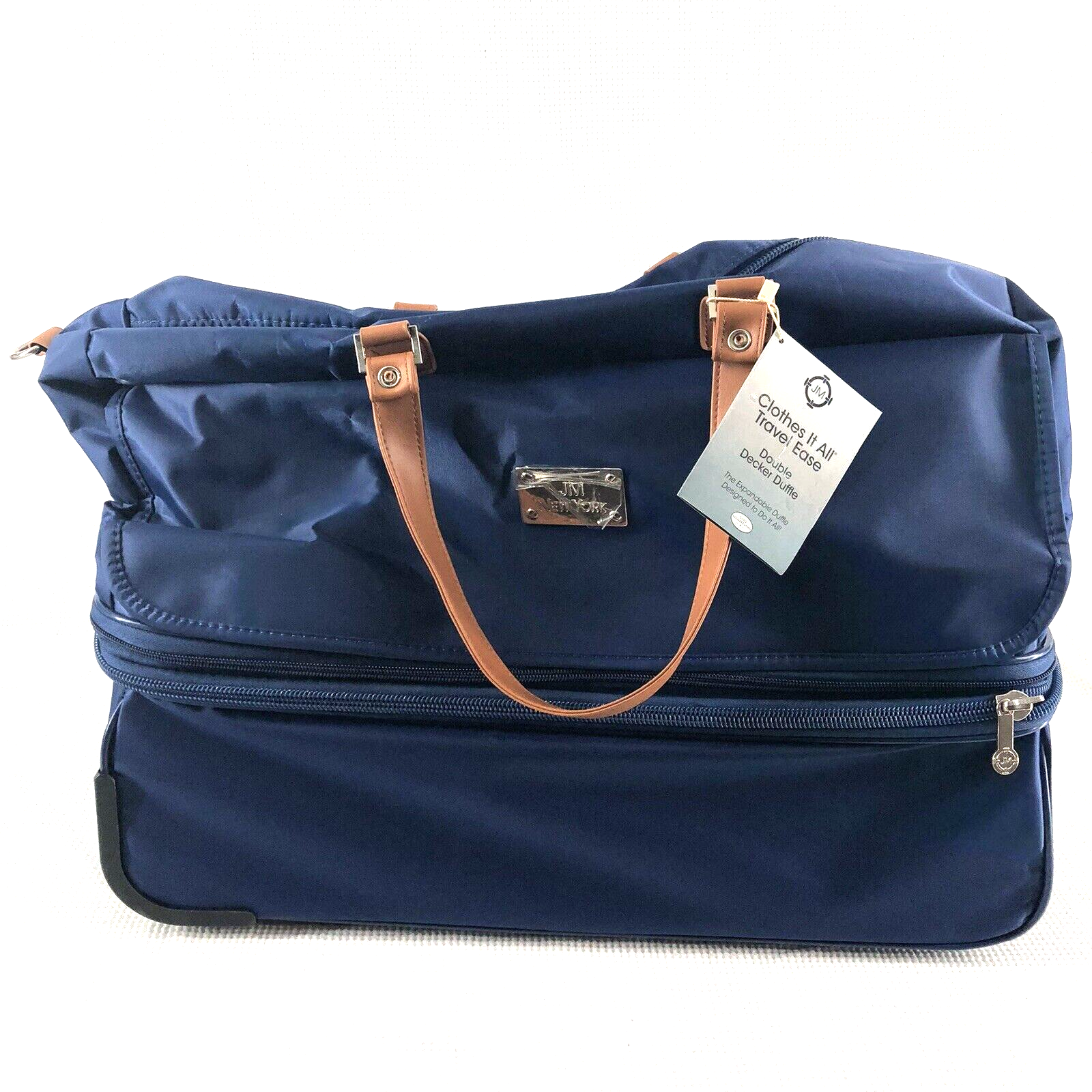 JM New York Double Decker Blue Travel Tote with Wheels & Strap