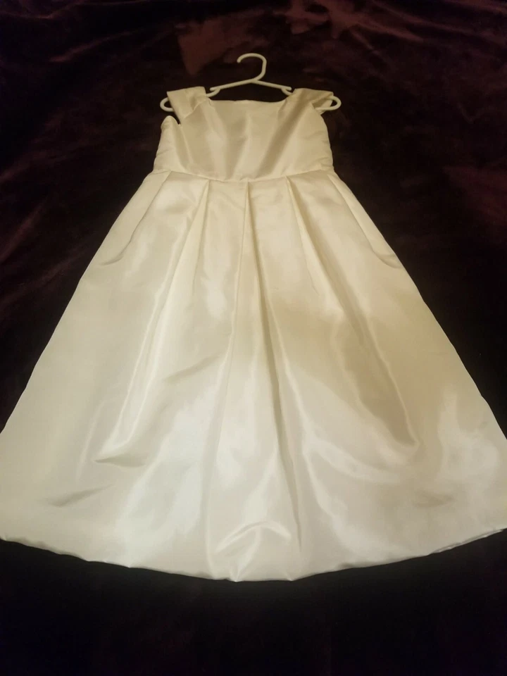  Vestido de fiesta/niña flor satinado sin mangas marfil de diseñador/costura, talla 5 Foto 3 de 4
