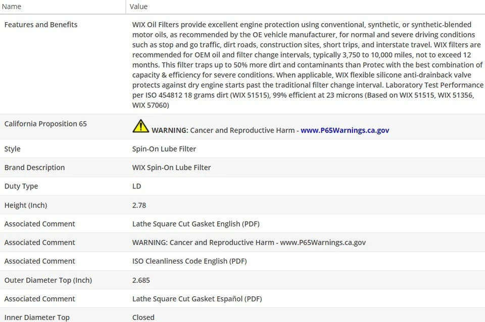 Filtro de aceite tipo fabricante original WIX para Chevrolet Spark Classic 2016-2017 L4-1,2 L Foto 3 de 4