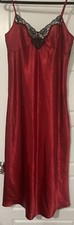 Valerie Steven  s Full Length Nightgown Ruby Red With Black Lace Medium