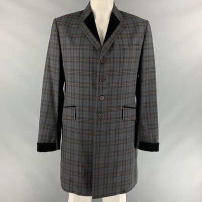 PS by PAUL SMITH Größe XL Dunkelgrau Kariert Wolle Kerbe Revers Mantel