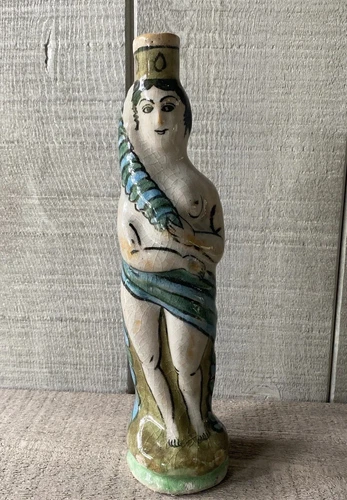 Vintage Mid Century Modern Figural Pottery Bottle Nude Female Woman 