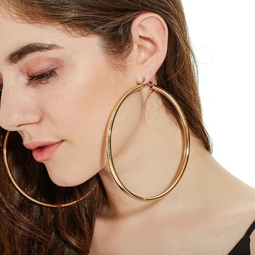 Pendientes de aro para mujer oro perforado gigante gran hip hop | eBay