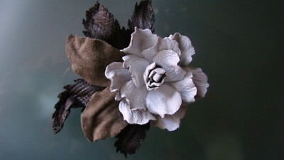 Handmade White Olive Leather Flower Brooch Clip