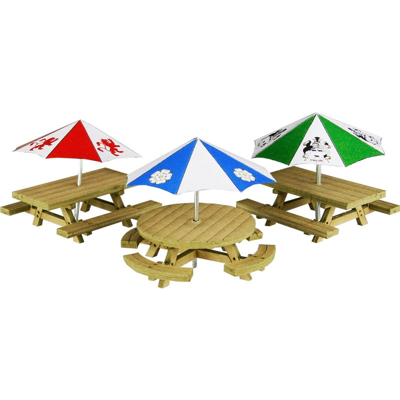 Metcalfe PO510 Picnic Tables (3 Tables with Umbrellas). Card Kit OO/HO Gauge