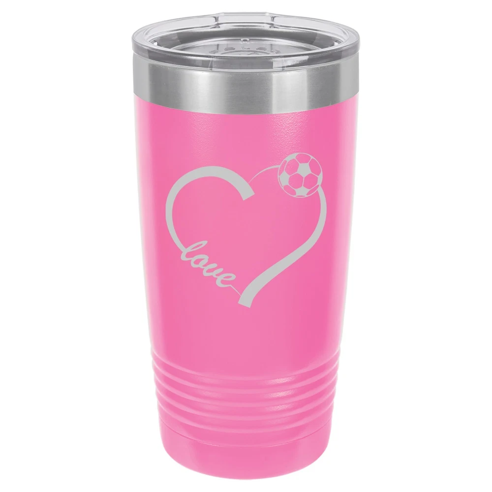 Tumbler 20oz 30oz Travel Mug Cup Insulated Stainless Steel Love Heart Soccer