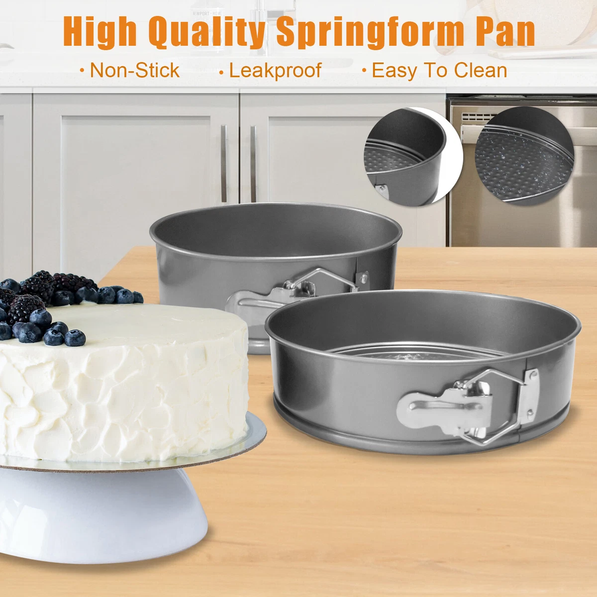 2Set Springform Pan 9inch Cake Pan Non-stick Leakproof Professional Round  Baking