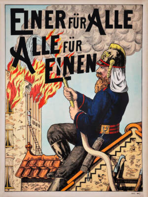 One for all all for one'' This striking stone lithograph was printe- Old Photo