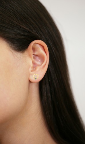 Pendientes con pernos para dormir de corazón abierto de oro amarillo liso real de 10 K atornilladores - Imagen 3 de 6