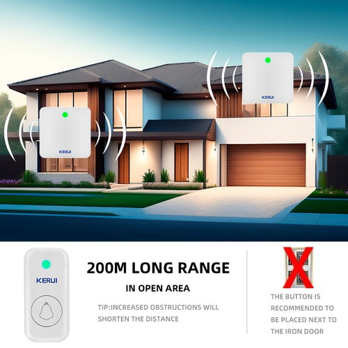 KERUI Wireless Doorbell Receiver Ring Waterproof Door Bell Chime Remote Button - Picture 4 of 8