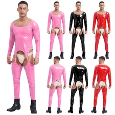 iixpin Mens Overalls Body Bodysuit Thigh Jumpsuit Skinny Leotard Open AU