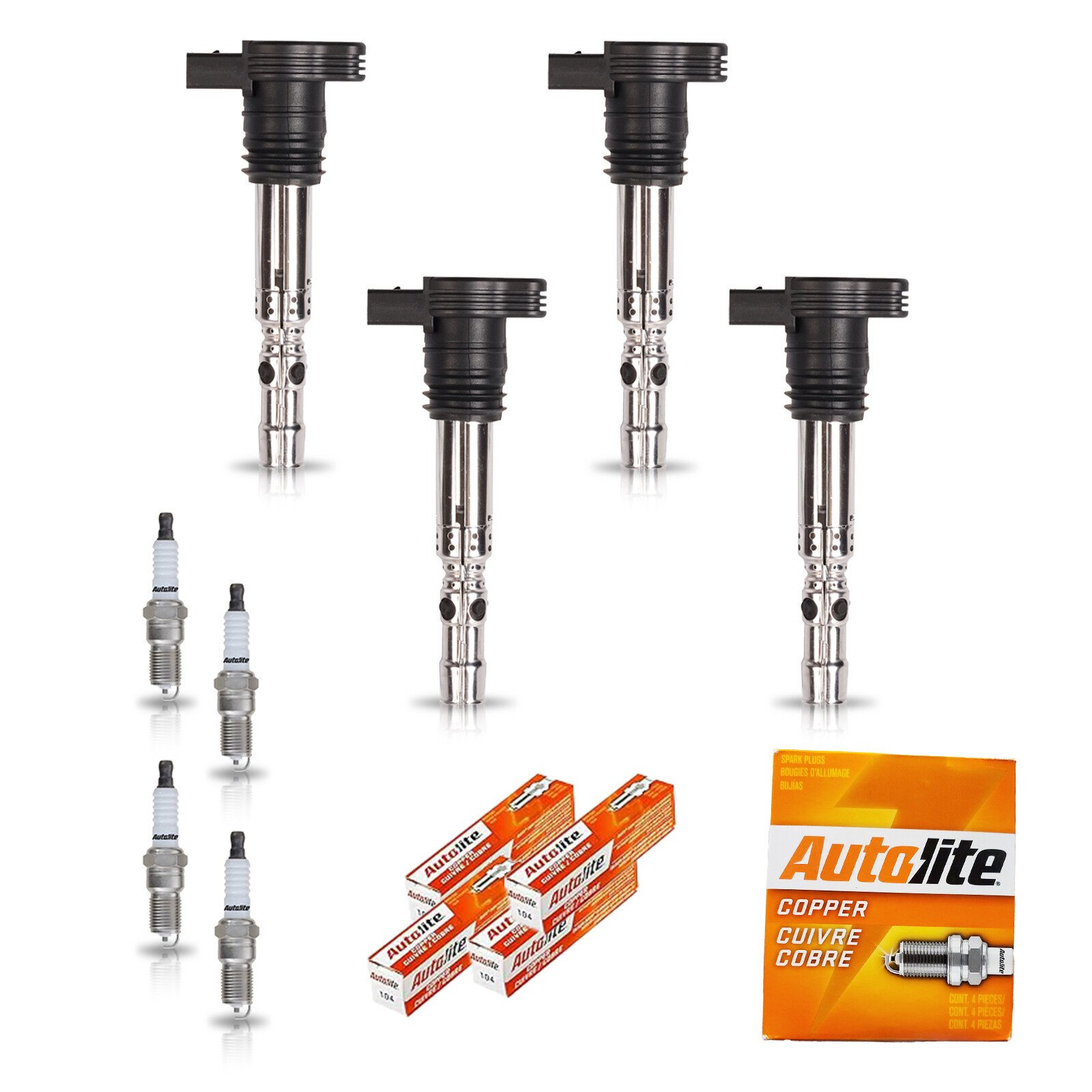 4pcs Ignition Coil  4pcs Autolite Spark Plug for 2001-2006 Audi TT Quattro 1.8L