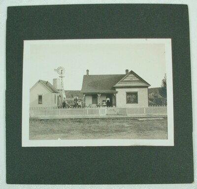 VINTAGE PHOTO HOUSE FANCY PICKET FENCE WINDMILL WATER TANK OUT BUILDING